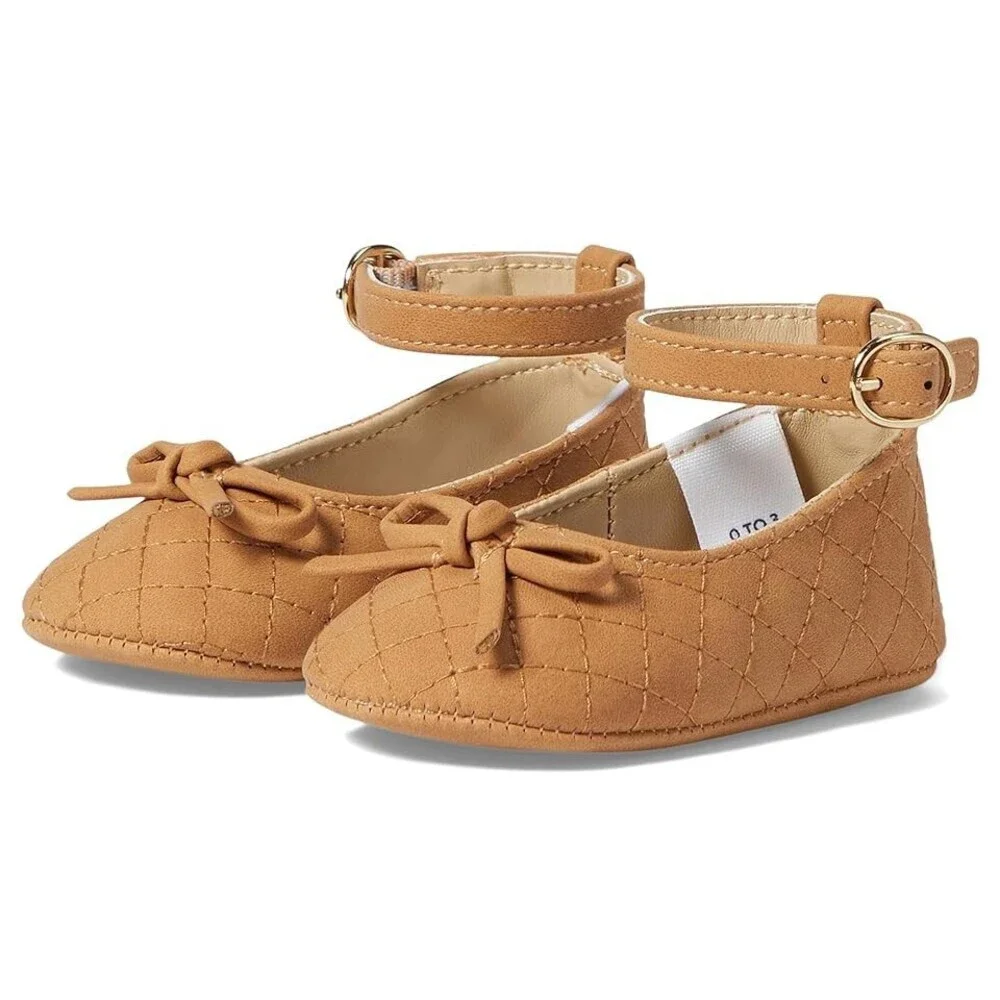Janie and Jack 100047130 Ballet Flat Baby US 3 Brown Quilted Bow Detail ZOGG1020